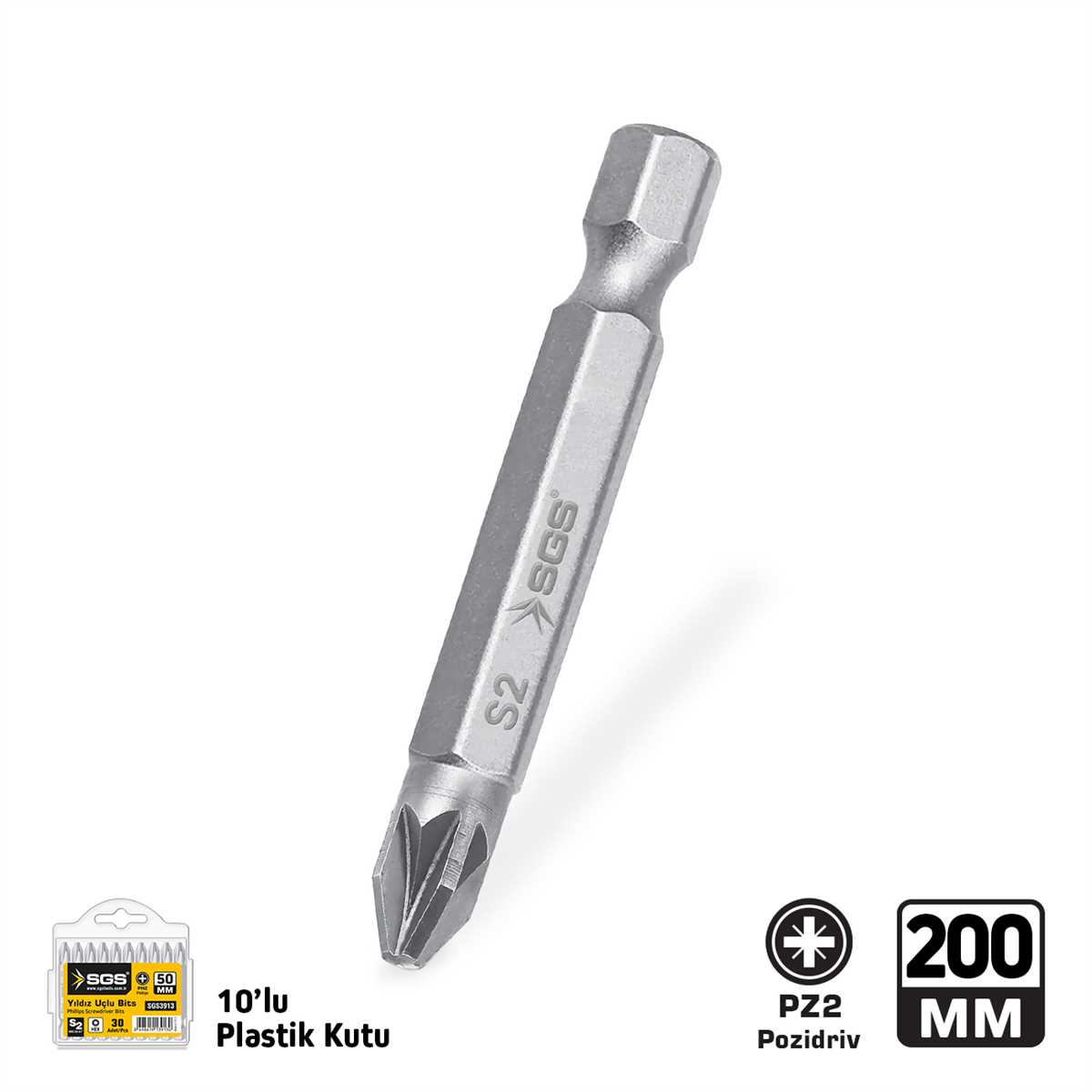 POZİDRİV UÇLU BİTS S2 PZ2*200mm Sand-Pro Series